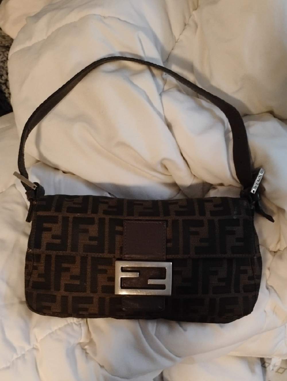 Fendi Brown and Black Zucca Canvas Shoulder Baguette